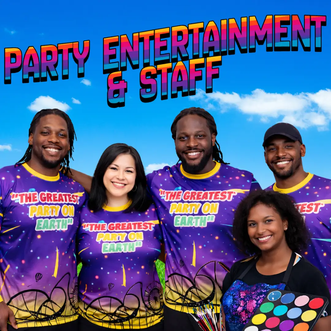 Professional party entertainment staff including face painters and event attendants available for party entertainment rentals in Atlanta, Georgia