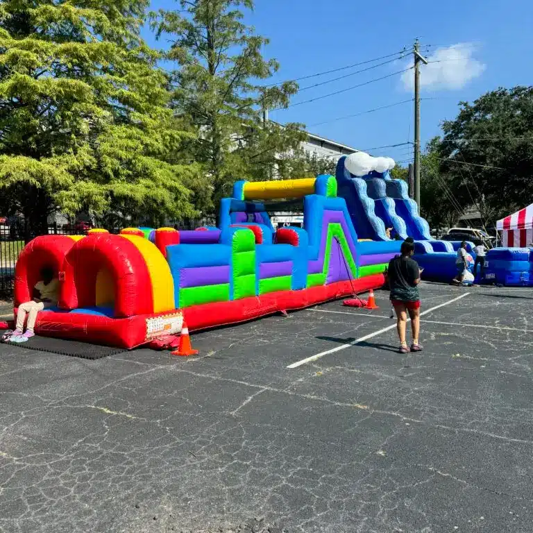 Large obstacle course rentals in Sandy Springs, GA set up for a school and community event