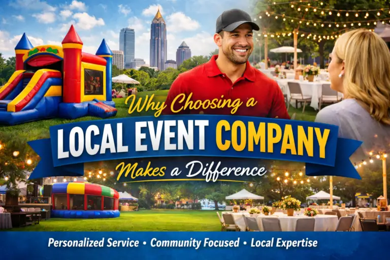 Local event company in Atlanta providing bounce house rentals and outdoor event setup with personalized service