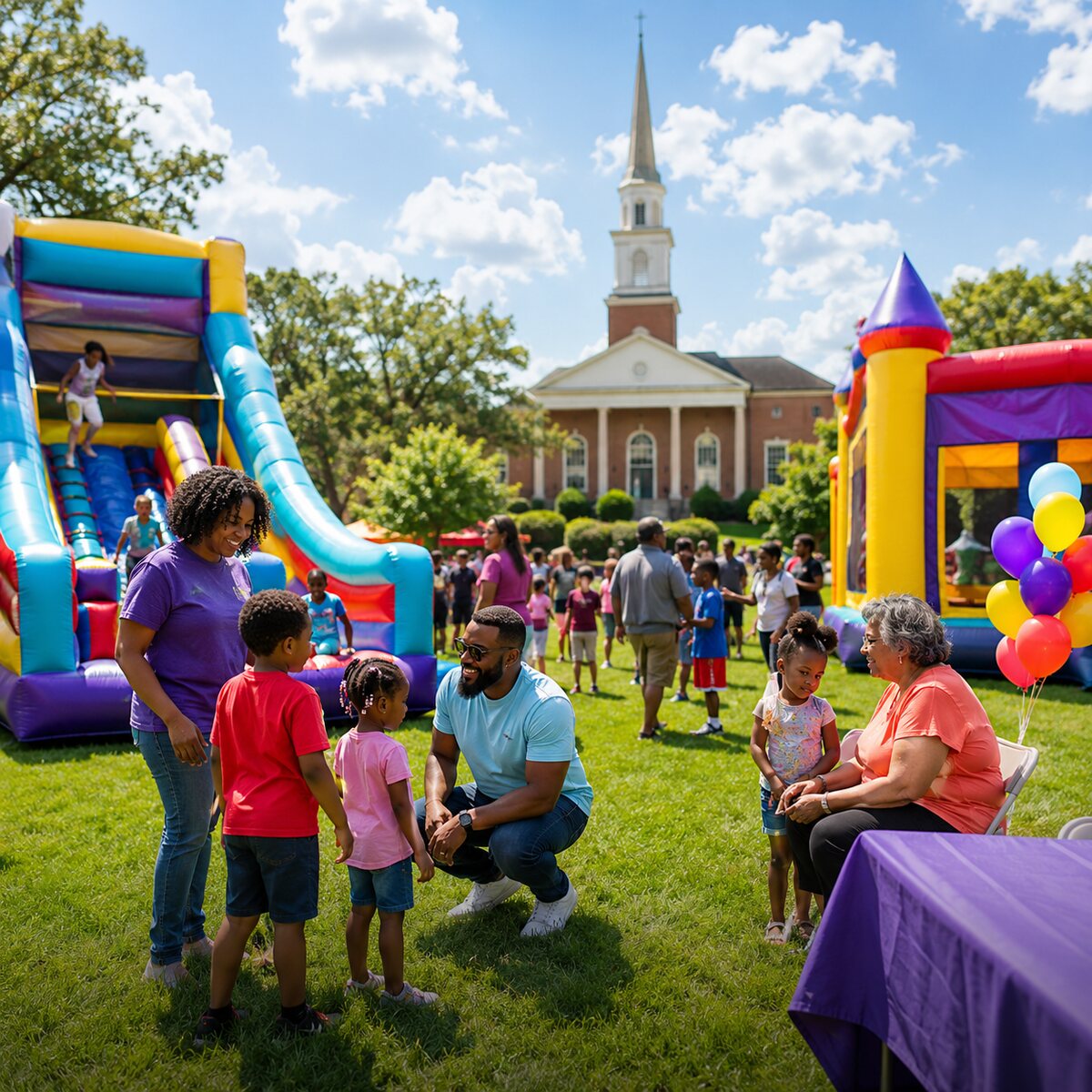 Families enjoying a church community festival